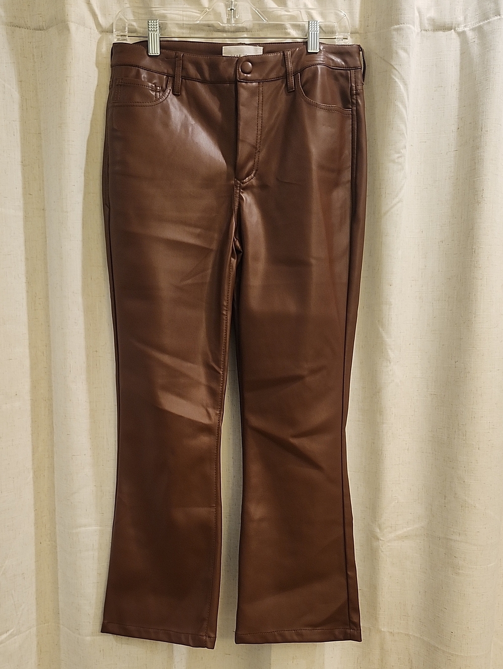 Dear John Faux Leather Jeanne Crop Flare Jeans - Brown Size 27 W/ 26 Inch Inseam